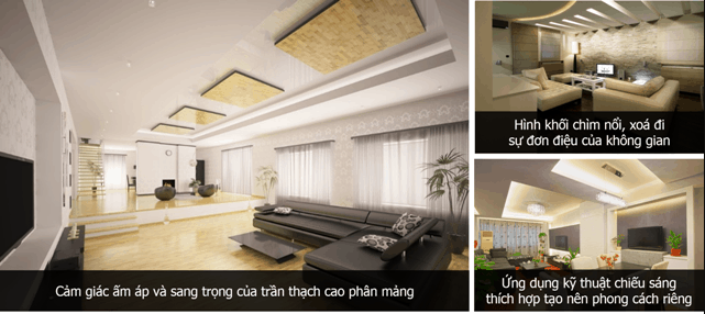 mẫu trần thạch cao phòng khách nhà ống