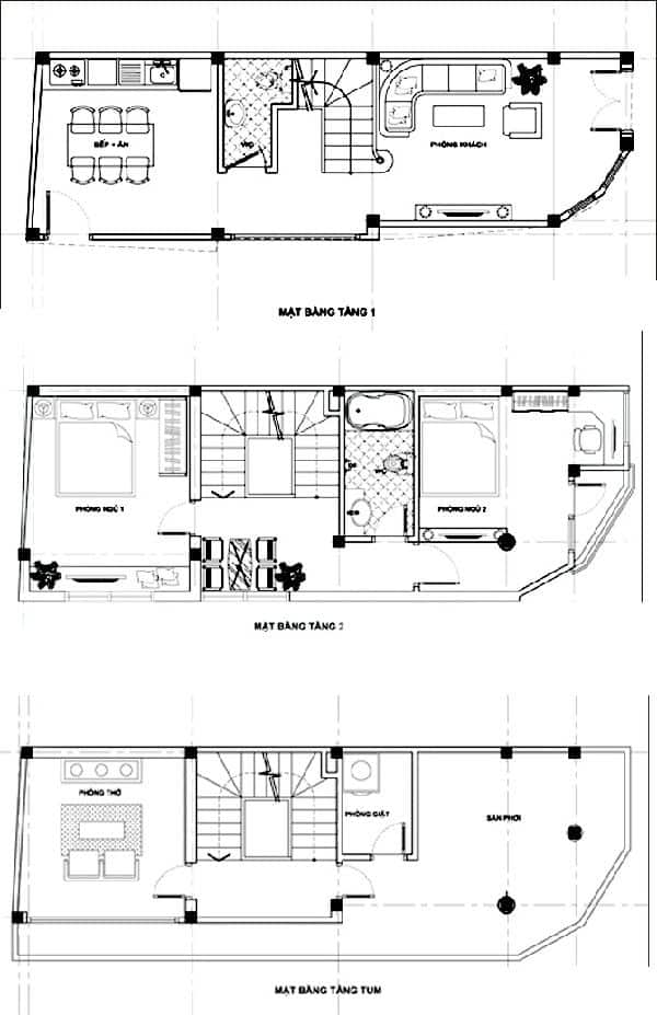 Bản vẽ kiến trúc nhà 3 tầng đẹp giá rẻ