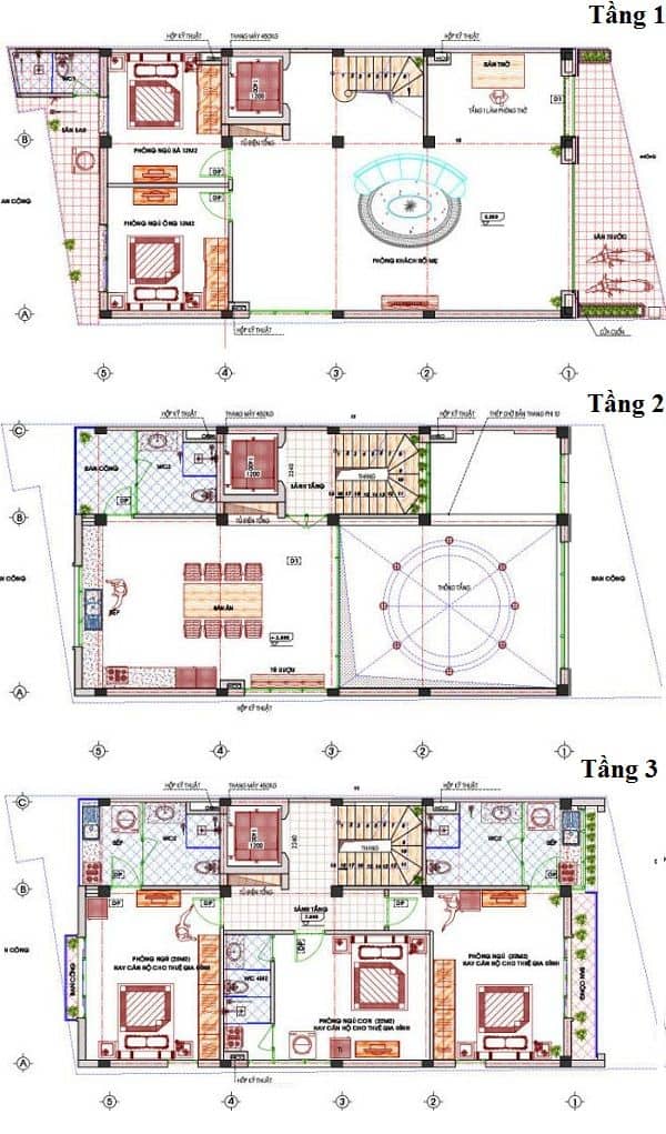 Bản vẽ nhà 3 tầng 2 full - Nhà 2 mặt tiền ấn tượng