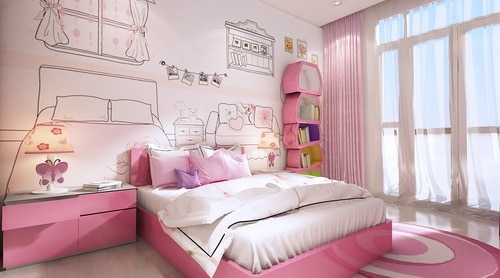 Một thiết kế phòng ngủ dễ thương khác dành cho con gái lớn.