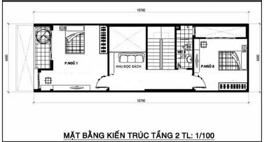 Bố trí mặt bằng tầng 2 trong thiết kế nhà phố 2 tầng